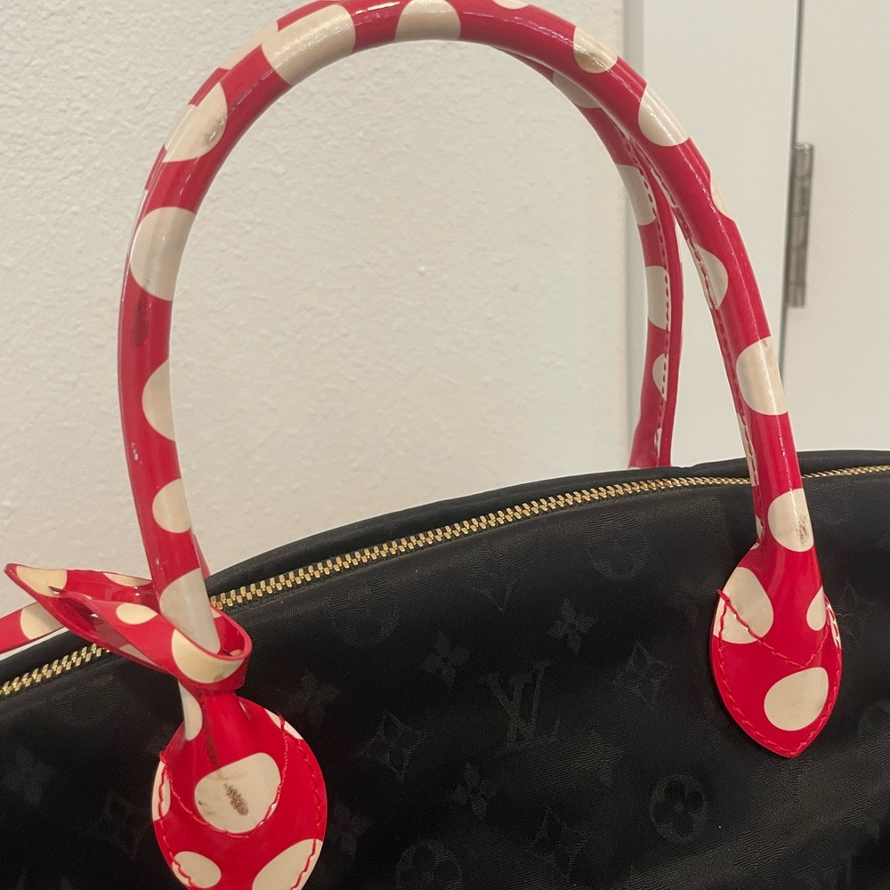 Louis Vuitton Black Tote with Red and White Polka Dot Trim - Picture 7 of 10